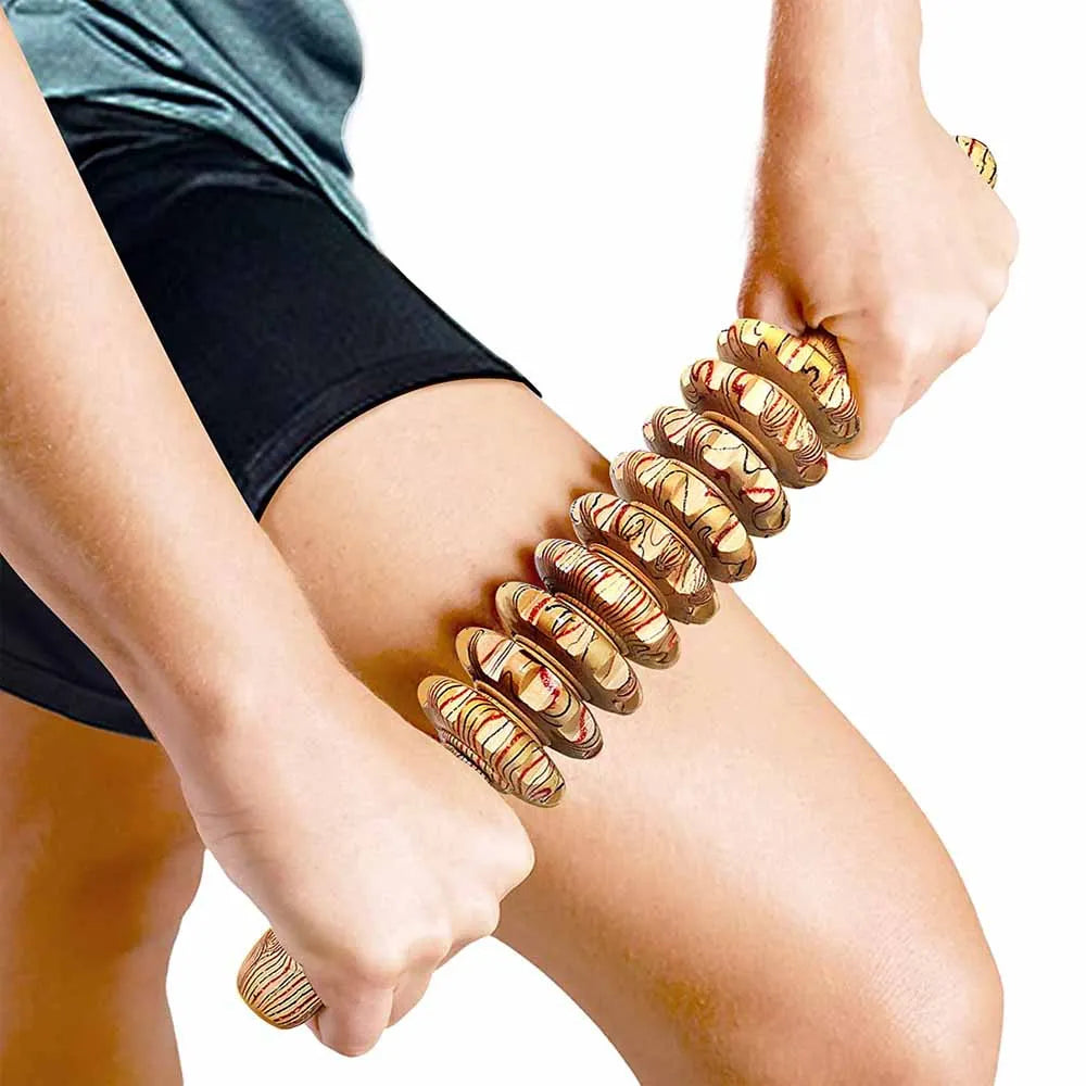 9 rolkowy masażer drewniany, ręczny, przeciwcellulitowy