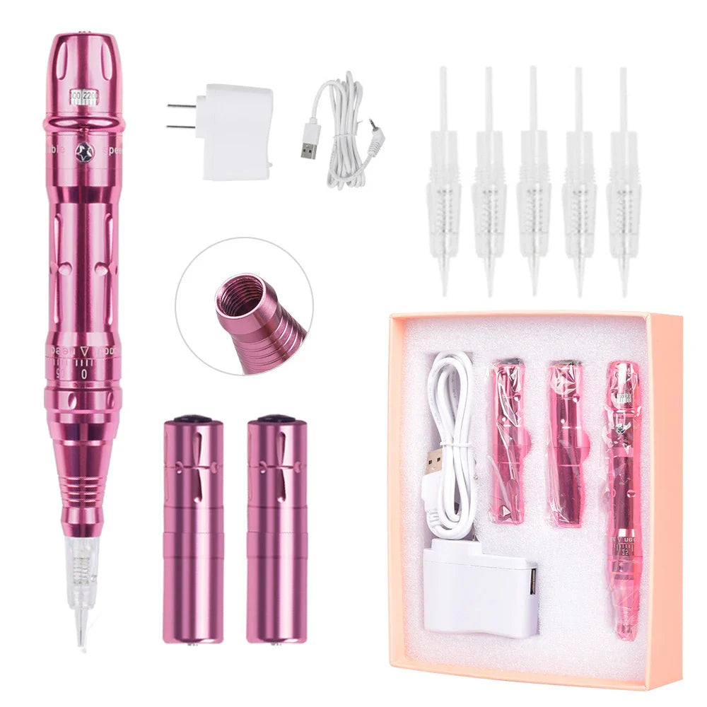 Bezprzewodowy zestaw do makijażu permanentnego, mikroblading, 2 baterie, 5 igieł