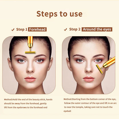 Masażer twarzy T-kształtny, wibracyjny, 24K, elektryczny, ujędrnianie skóry