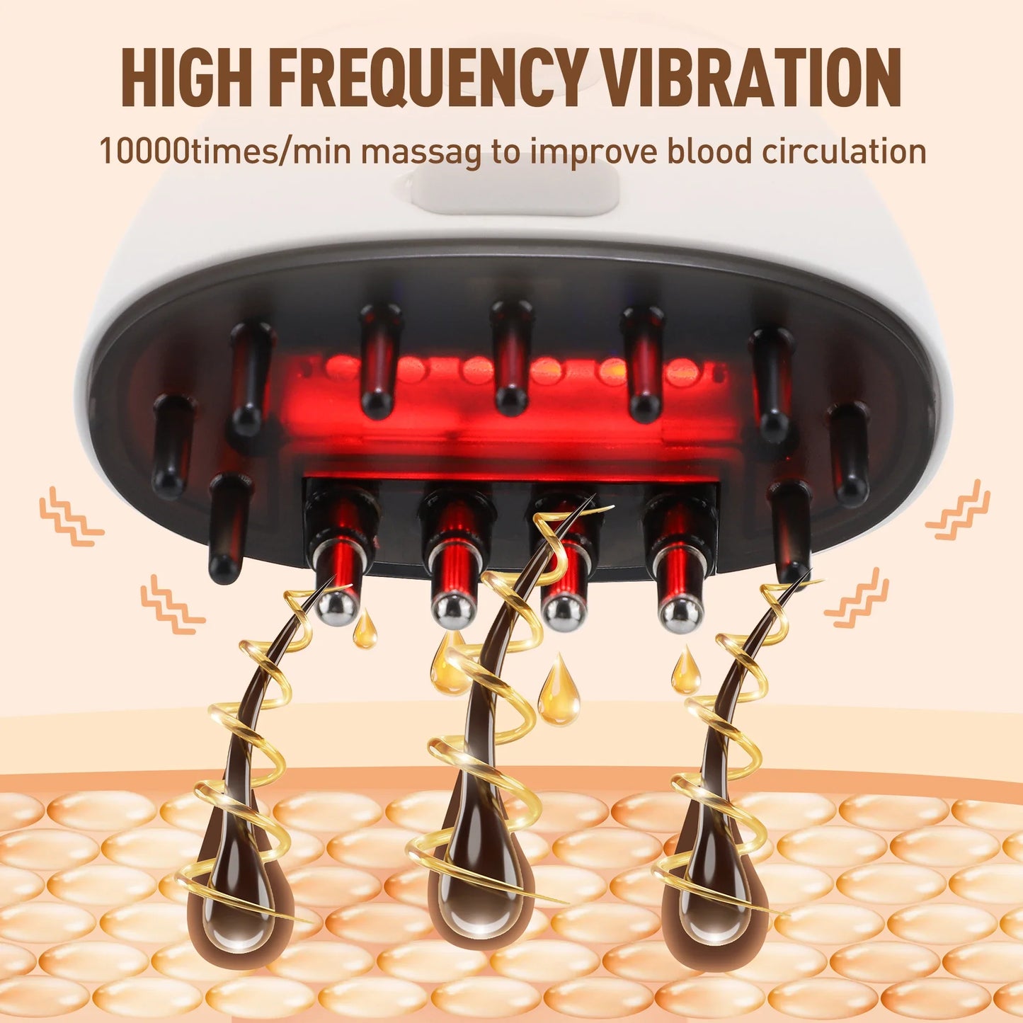 Elektro-masażer do skóry głowy, terapia światłem, przeciw wypadaniu włosów